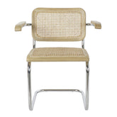 Modern fémvázas, natúr színű, rattan betétes karosszék.